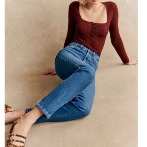 Sezane Women’s Brut Sexy High Rise Straight Leg Button Fly Blue Jeans 26